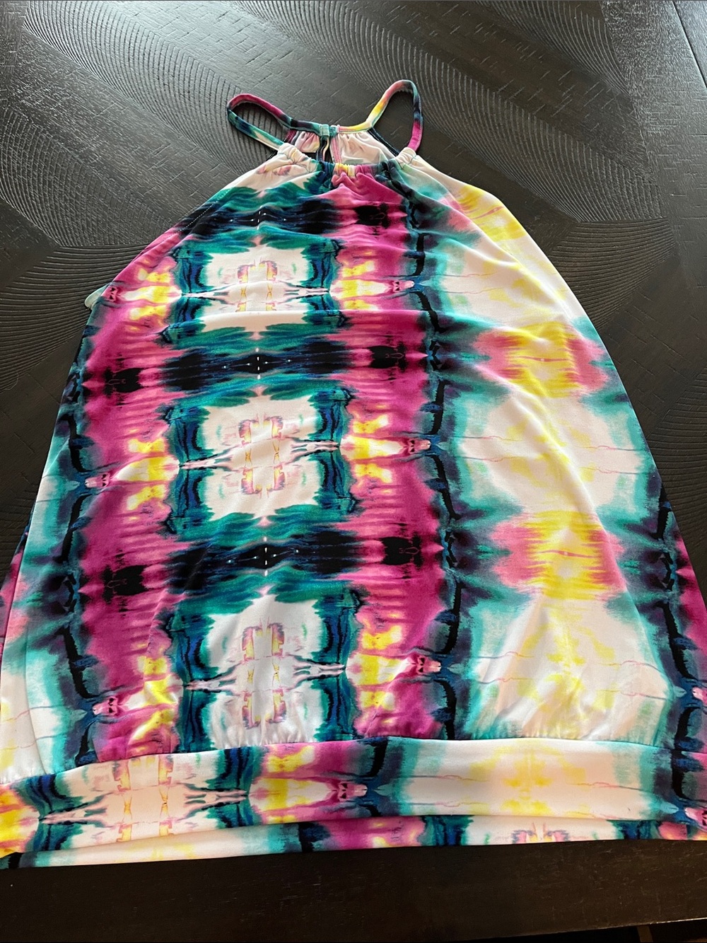 Multicolor Tie-Dye Halter Camisole Tank Top - Pink/Teal/Yellow
